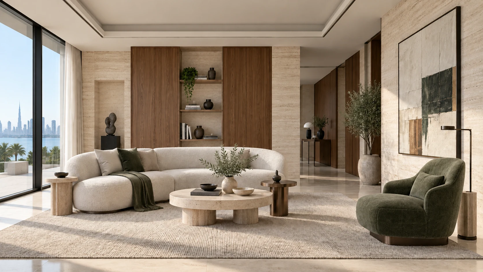 The same contemporary living room during daylight