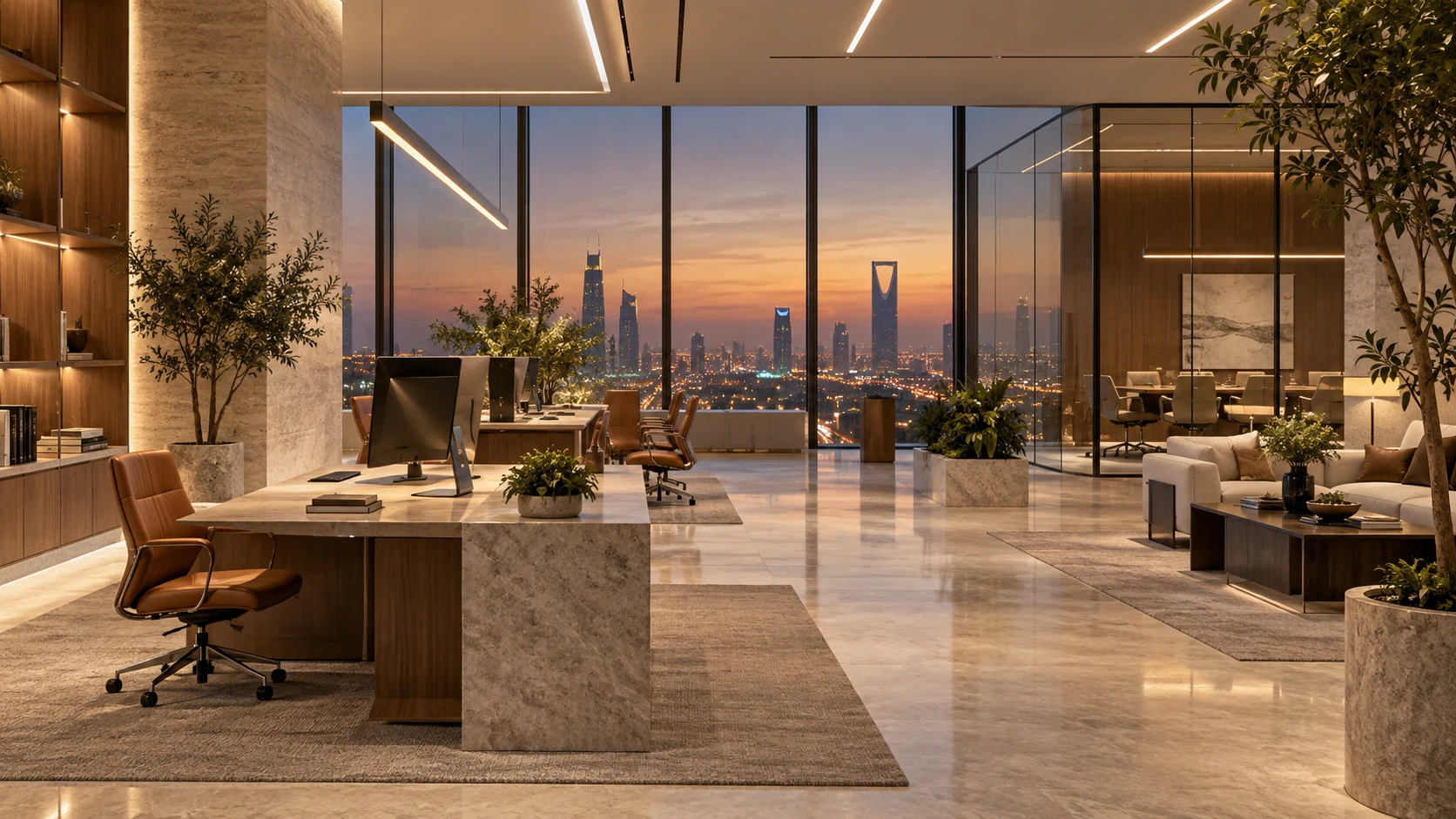 Office lighting scene responding to the dimming and scene controls below