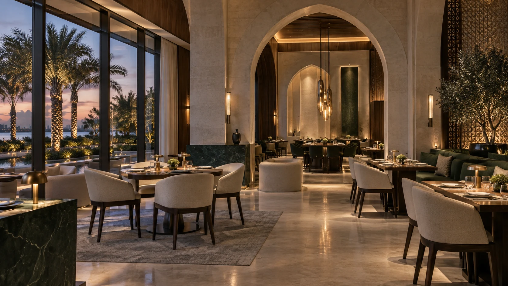 A Doha-inspired restaurant responding to five lighting scenes