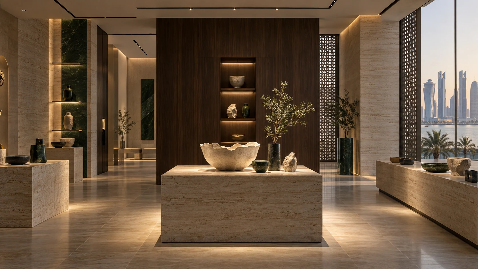 A Doha-inspired retail display with precisely focused accent lighting